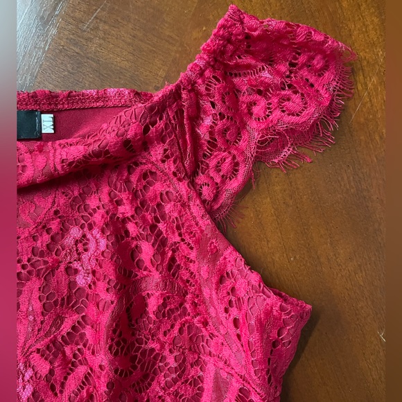 ALLANDWELL Womens Red Floral Lace Short Sleeve Knee Length Bodycon Dress Size XL - Picture 9 of 12